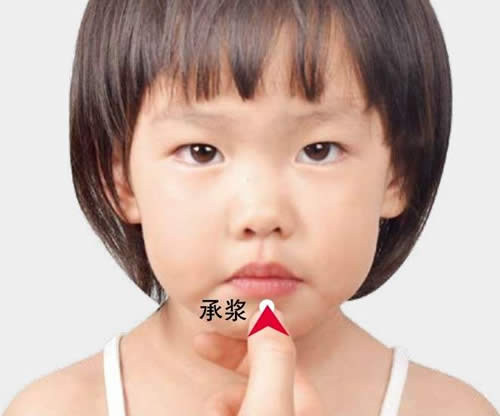 掐承浆惊风抽搐急救穴